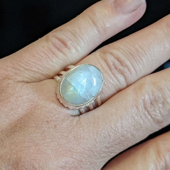 Natural Rainbow Moonstone 925 Silver Ring size 7.5 - Picture 12 of 13